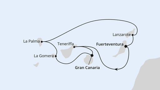 Routenverlauf für Kanarische Inselwelt mit La Gomera mit AIDAblu am 14.02.25 Routenverlauf für Kanarische Inselwelt mit La Gomera mit AIDAblu am 14.02.25