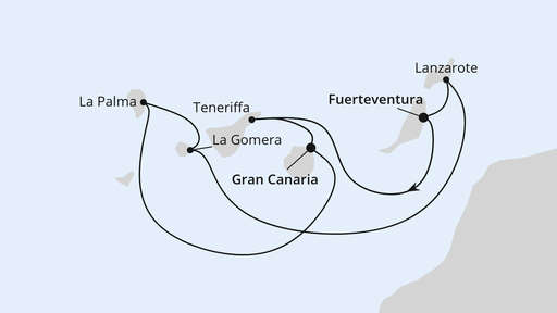 Routenverlauf für Kanarische Inselwelt mit La Gomera mit AIDAblu am 14.03.25 Routenverlauf für Kanarische Inselwelt mit La Gomera mit AIDAblu am 14.03.25