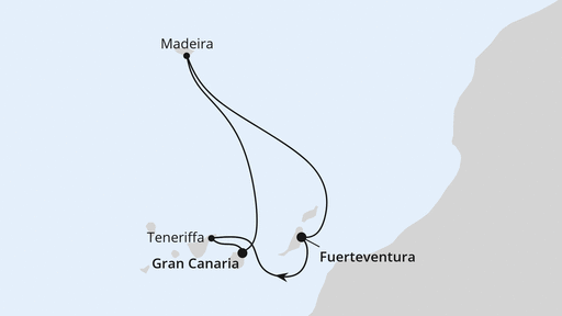 Routenverlauf für Kanarische Inselwelt & Madeira mit AIDAblu am 24.03.25 Routenverlauf für Kanarische Inselwelt & Madeira mit AIDAblu am 24.03.25