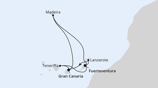 Routenverlauf für Kanarische Inselwelt & Madeira mit AIDAblu am 06.11.26 Routenverlauf für Kanarische Inselwelt & Madeira mit AIDAblu am 06.11.26