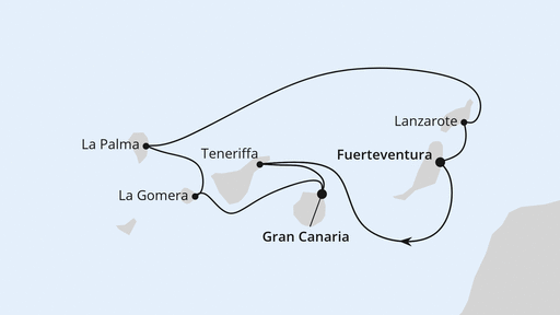 Routenverlauf für Kanarische Inselwelt ab Fuerteventura mit AIDAblu am 27.11.26