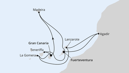 Routenverlauf für Kanaren, Madeira & Marokko mit AIDAblu am 29.12.24