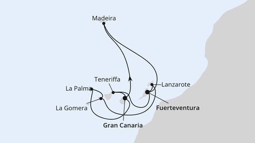Routenverlauf für Große Kanaren-Rundreise & Madeira mit AIDAblu am 09.03.25