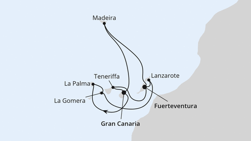 Routenverlauf für Große Kanaren-Rundreise & Madeira mit AIDAblu am 16.03.25 Routenverlauf für Große Kanaren-Rundreise & Madeira mit AIDAblu am 16.03.25