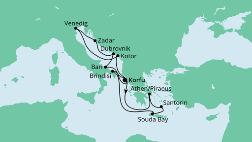 Routenverlauf für Griechenland ab Korfu 2 mit AIDAblu am 12.09.21 Routenverlauf für Griechenland ab Korfu 2 mit AIDAblu am 12.09.21