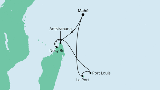 Routenverlauf für Mauritius, Seychellen & Madagaskar 2 mit AIDAblu am 21.12.21 Routenverlauf für Mauritius, Seychellen & Madagaskar 2 mit AIDAblu am 21.12.21