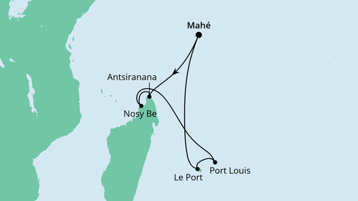 Routenverlauf für Mauritius, Seychellen & Madagaskar 2 mit AIDAblu am 04.01.22