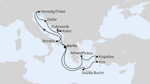 Routenverlauf für Adria & Griechenland ab Korfu 1 mit AIDAblu am 19.07.25