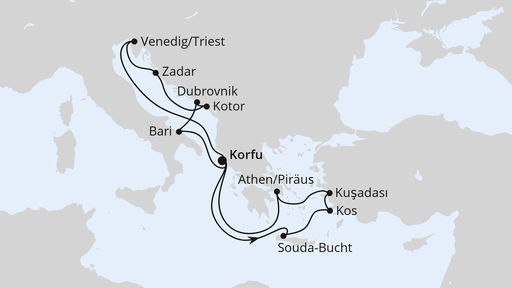 Routenverlauf für Adria & Griechenland ab Korfu 2 mit AIDAblu am 06.09.25