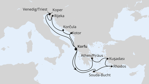 Routenverlauf für Adria & Griechenland ab Korfu 2 mit AIDAblu am 20.09.25