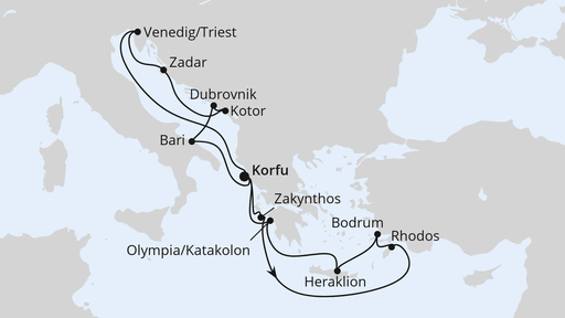 Routenverlauf für Adria & Griechenland ab Korfu 2 mit AIDAblu am 23.05.26