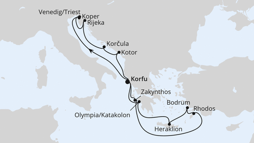 Routenverlauf für Adria & Griechenland ab Korfu 2 mit AIDAblu am 20.06.26