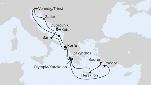 Routenverlauf für Adria & Griechenland ab Korfu 2 mit AIDAblu am 01.08.26