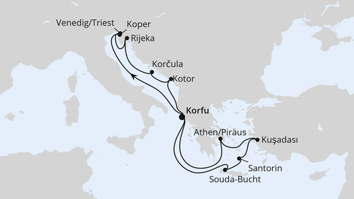Routenverlauf für Adria & Griechenland ab Korfu 1 mit AIDAblu am 22.08.26