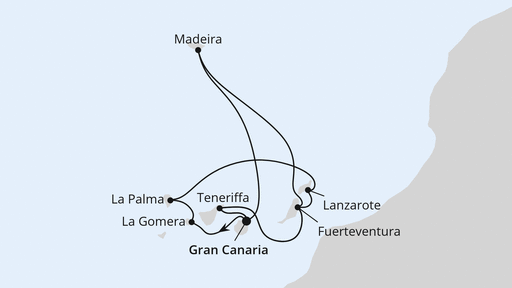 Routenverlauf für Große Kanaren-Reise mit La Gomera & Madeira mit AIDAblu am 29.11.26