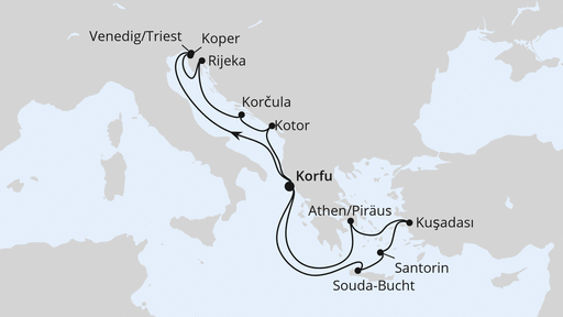 Routenverlauf für Adria & Griechenland ab Korfu 1 mit AIDAblu am 22.05.27