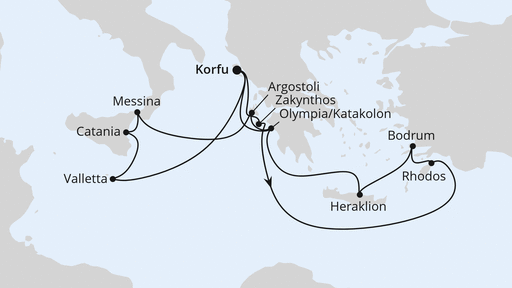 Routenverlauf für Griechenland & Mittelmeerinseln ab Korfu 2 mit AIDAblu am 31.07.27