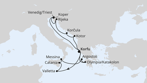 Routenverlauf für Adria & Mittelmeerinseln ab Korfu mit AIDAblu am 07.08.27