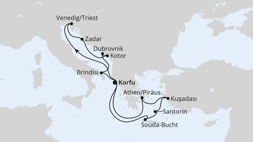 Routenverlauf für Adria & Griechenland ab Korfu 3 mit AIDAblu am 25.09.27