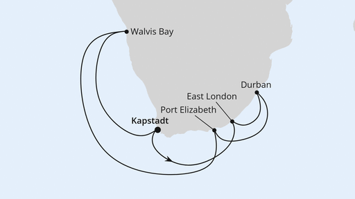 Routenverlauf für Südafrika & Namibia mit AIDAblu am 24.11.27