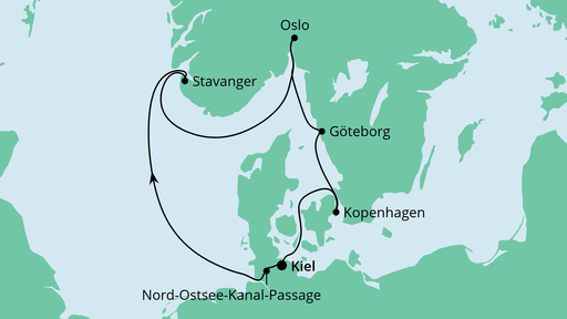 Routenverlauf für Skandinavische Städte ab Kiel mit AIDAcara am 05.04.20 Routenverlauf für Skandinavische Städte ab Kiel mit AIDAcara am 05.04.20