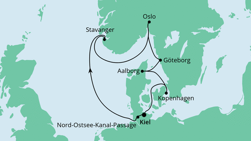Routenverlauf für Skandinavische Städte mit Aalborg mit AIDAcara am 21.06.20