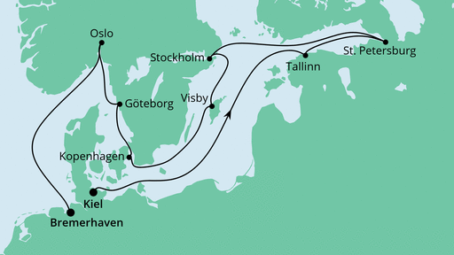 Routenverlauf für Baltikum & Skandinavien mit AIDAcara am 29.06.20 Routenverlauf für Baltikum & Skandinavien mit AIDAcara am 29.06.20