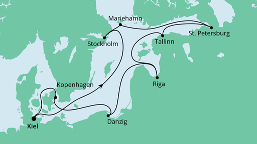 Routenverlauf für Ostsee Rundreise mit AIDAcara am 10.05.20 Routenverlauf für Ostsee Rundreise mit AIDAcara am 10.05.20