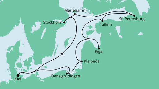 Routenverlauf für Ostsee Rundreise mit AIDAcara am 24.05.20
