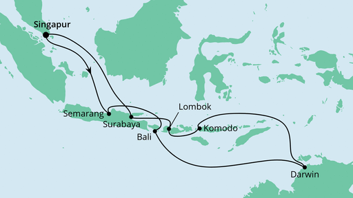 Routenverlauf für Australien & Indonesien mit AIDAcara am 07.11.21 Routenverlauf für Australien & Indonesien mit AIDAcara am 07.11.21