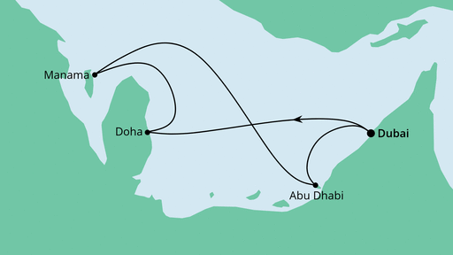Routenverlauf für Orient ab Dubai 1 mit AIDAcosma am 10.12.21 Routenverlauf für Orient ab Dubai 1 mit AIDAcosma am 10.12.21