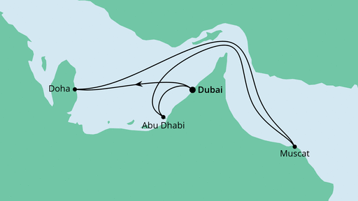 Routenverlauf für Orient ab Dubai 1 mit AIDAcosma am 21.01.22 Routenverlauf für Orient ab Dubai 1 mit AIDAcosma am 21.01.22