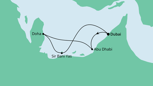 Routenverlauf für Orient ab Dubai 1 mit AIDAcosma am 15.12.23 Routenverlauf für Orient ab Dubai 1 mit AIDAcosma am 15.12.23