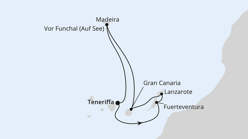 Routenverlauf für Kanaren & Madeira ab Teneriffa mit AIDAcosma am 27.12.23 Routenverlauf für Kanaren & Madeira ab Teneriffa mit AIDAcosma am 27.12.23