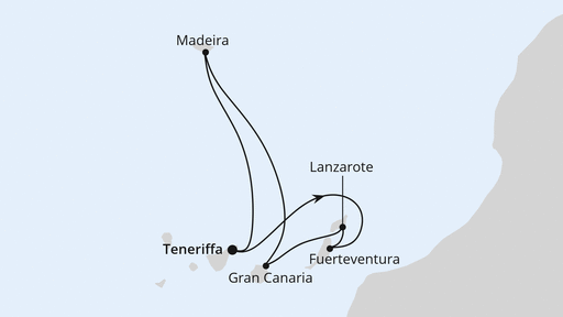 Routenverlauf für Kanaren & Madeira ab Teneriffa mit AIDAcosma am 10.04.24 Routenverlauf für Kanaren & Madeira ab Teneriffa mit AIDAcosma am 10.04.24