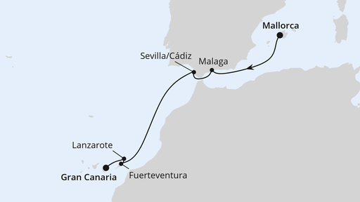 Routenverlauf für Andalusien & Kanaren ab Mallorca mit AIDAcosma am 05.12.26