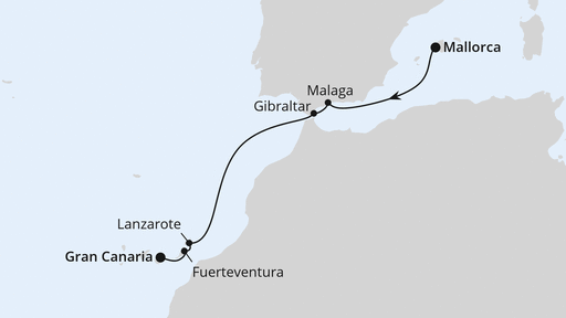 Routenverlauf für Andalusien & Kanaren ab Mallorca mit AIDAcosma am 06.11.27