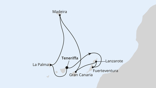 Routenverlauf für Kanaren & Madeira ab Teneriffa mit AIDAcosma am 23.02.28
