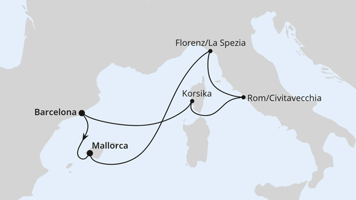 Routenverlauf für Von Barcelona nach Mallorca mit AIDAcosma am 30.10.26 Routenverlauf für Von Barcelona nach Mallorca mit AIDAcosma am 30.10.26