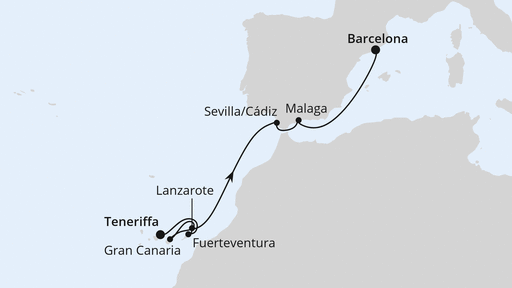 Routenverlauf für Kanaren & Andalusien ab Teneriffa 1 mit AIDAcosma am 21.04.27