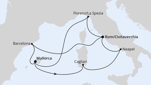 Routenverlauf für Spanien, Frankreich & Italien ab Mallorca 2 mit AIDAcosma am 09.10.27