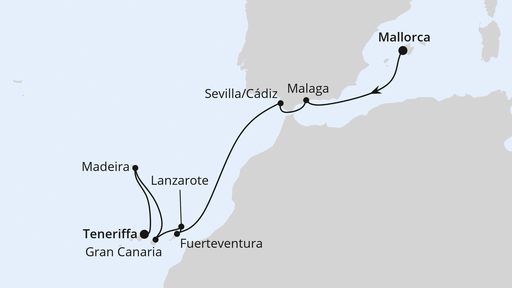 Routenverlauf für Andalusien, Kanaren & Madeira ab Mallorca 4 mit AIDAcosma am 05.12.26