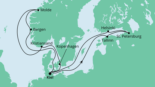 Routenverlauf für Norwegen & Ostsee mit AIDAcosma am 12.06.21 Routenverlauf für Norwegen & Ostsee mit AIDAcosma am 12.06.21