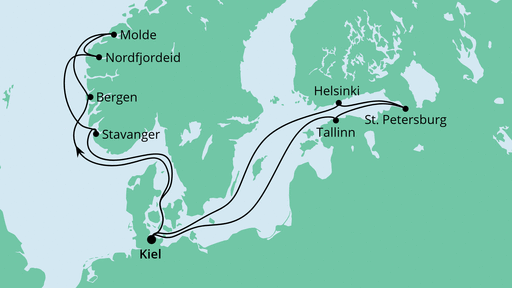 Routenverlauf für Norwegen & Ostsee mit AIDAcosma am 28.08.21