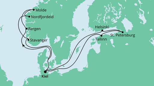 Routenverlauf für Norwegen & Ostsee mit AIDAcosma am 09.10.21 Routenverlauf für Norwegen & Ostsee mit AIDAcosma am 09.10.21
