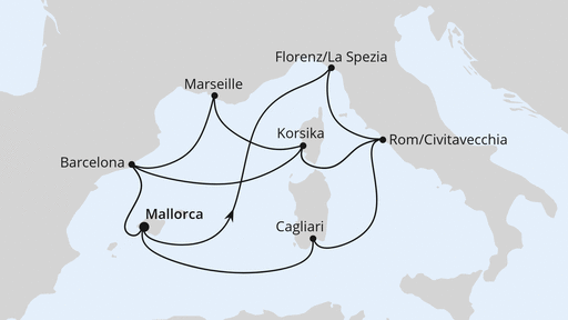 Routenverlauf für Große Mittelmeer-Reise ab Mallorca 1 mit AIDAcosma am 06.09.25