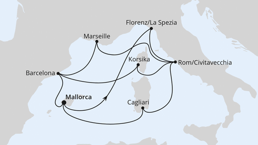 Routenverlauf für Große Mittelmeer-Reise ab Mallorca 1 mit AIDAcosma am 18.10.25