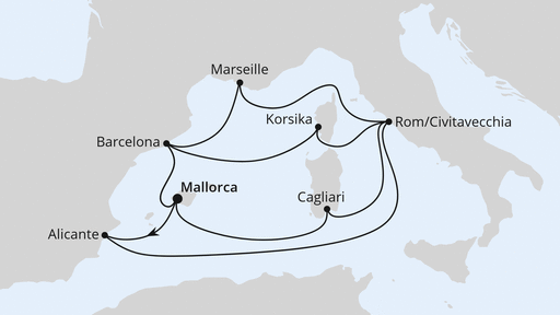 Routenverlauf für Große Mittelmeer-Reise ab Mallorca 1 mit AIDAcosma am 04.04.26