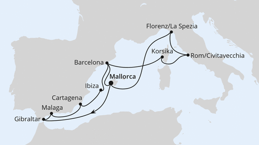 Routenverlauf für Große Mittelmeer-Reise ab Mallorca 2 mit AIDAcosma am 12.09.26