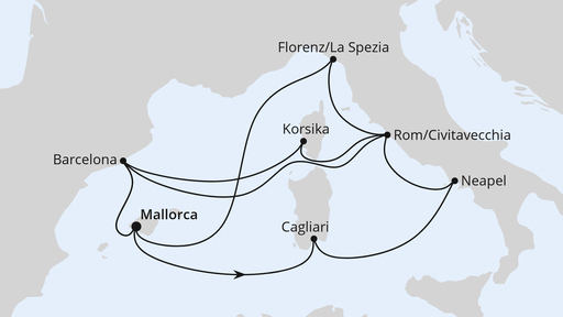 Routenverlauf für Große Mittelmeer-Reise ab Mallorca 1 mit AIDAcosma am 09.10.27